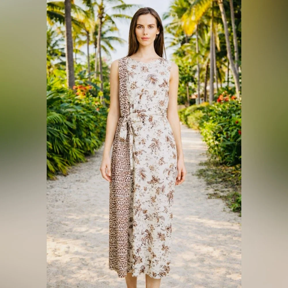 Tory Burch Runway Whey Tropicale 100% Silk Midi Dress Sz 8 NWT